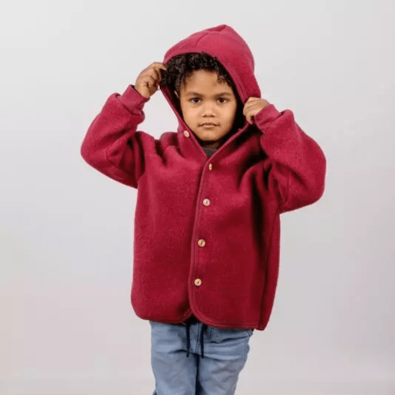 Wool Fleece Jacket With Wooden Buttons, IVN Best | Jasper Mélange by Engel Natur - Maude Kids Decor