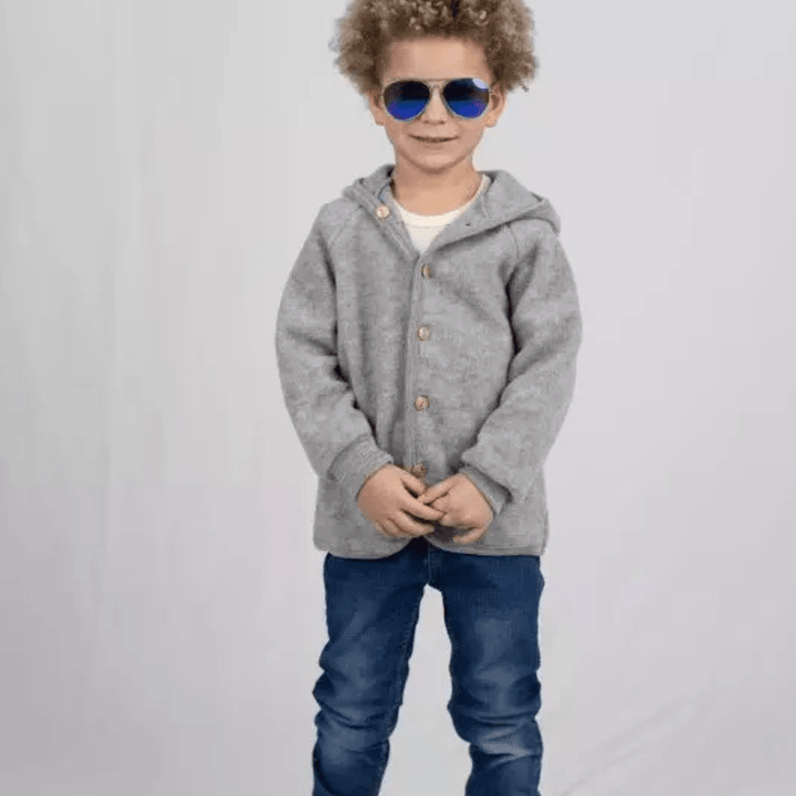 Wool Fleece Jacket With Wooden Buttons, IVN Best | Light Grey Mélange by Engel Natur - Maude Kids Decor