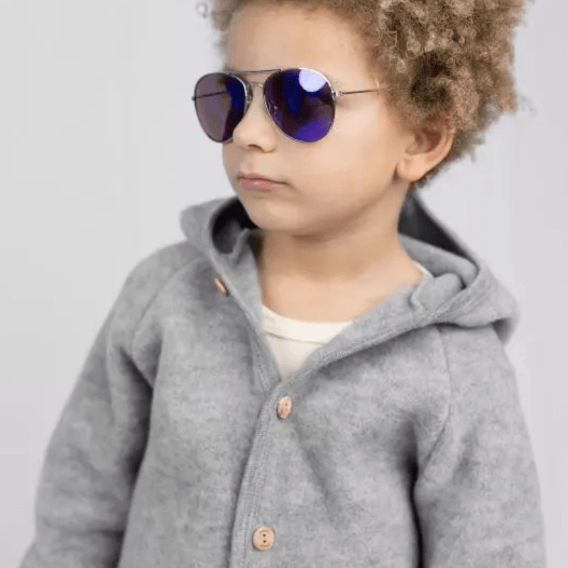 Wool Fleece Jacket With Wooden Buttons, IVN Best | Light Grey Mélange by Engel Natur - Maude Kids Decor