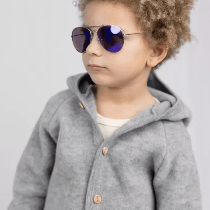 Wool Fleece Jacket With Wooden Buttons, IVN Best | Light Grey Mélange by Engel Natur - Maude Kids Decor