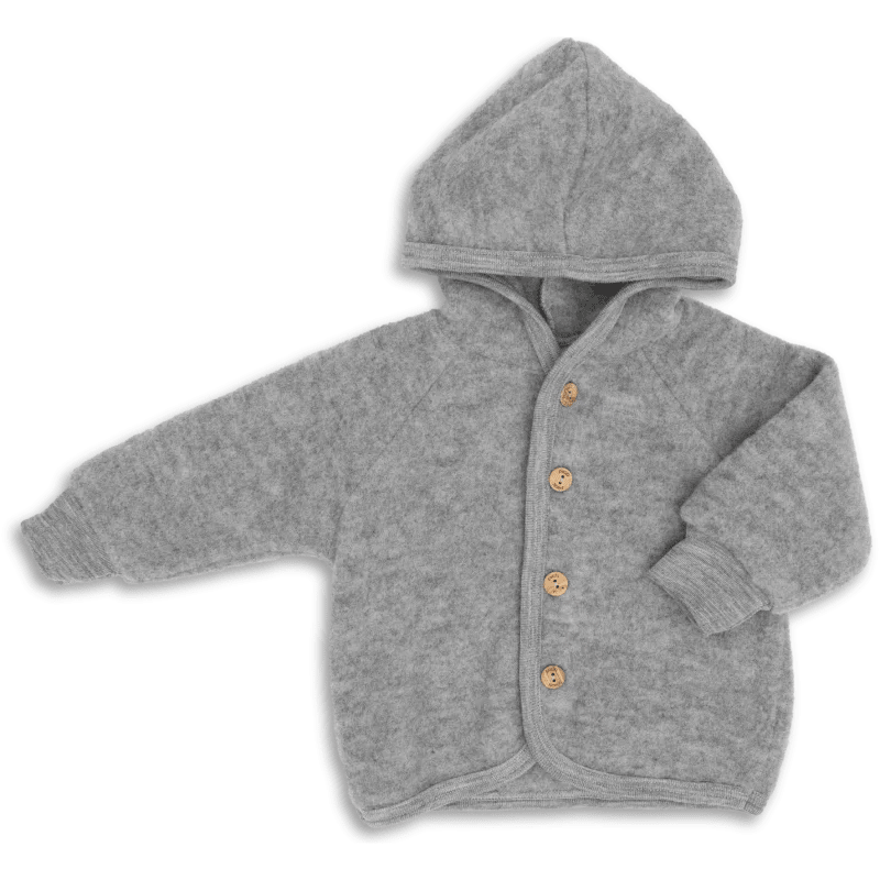 Wool Fleece Jacket With Wooden Buttons, IVN Best | Light Grey Mélange by Engel Natur - Maude Kids Decor