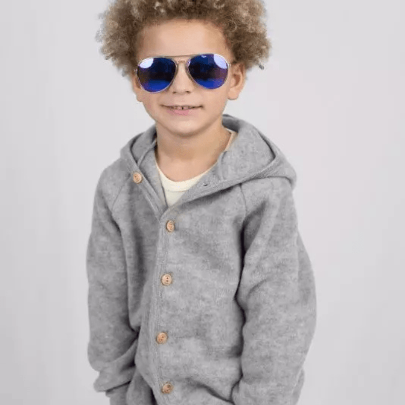 Wool Fleece Jacket With Wooden Buttons, IVN Best | Light Grey Mélange by Engel Natur - Maude Kids Decor