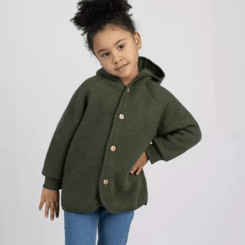 Wool Fleece Jacket With Wooden Buttons, IVN Best | Reed Mélange by Engel Natur - Maude Kids Decor