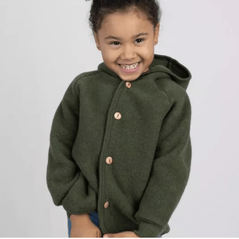 Wool Fleece Jacket With Wooden Buttons, IVN Best | Reed Mélange by Engel Natur - Maude Kids Decor