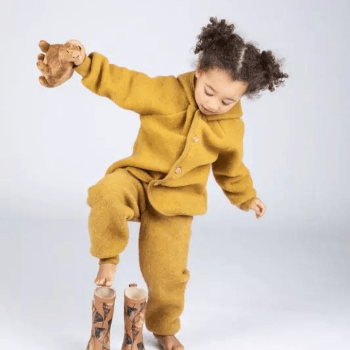 Wool Fleece Jacket With Wooden Buttons, IVN Best | Saffron Mélange by Engel Natur - Maude Kids Decor