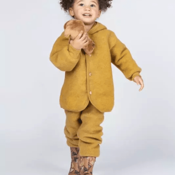 Wool Fleece Jacket With Wooden Buttons, IVN Best | Saffron Mélange by Engel Natur - Maude Kids Decor