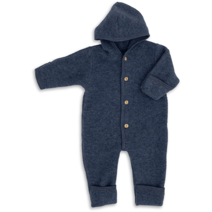 Wool Hooded Baby Overall With Buttons and Cuffs, IVN Best | Blue Mélange by Engel Natur - Maude Kids Decor
