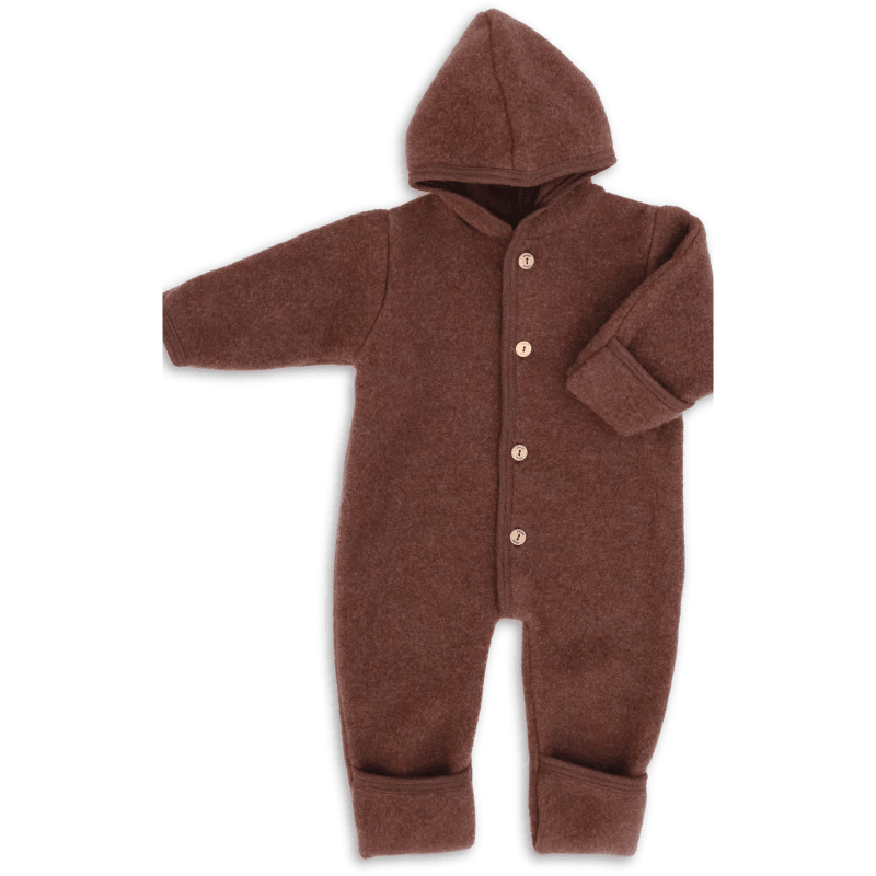 Wool Hooded Baby Overall With Buttons and Cuffs, IVN Best | Cinnamon Mélange by Engel Natur - Maude Kids Decor
