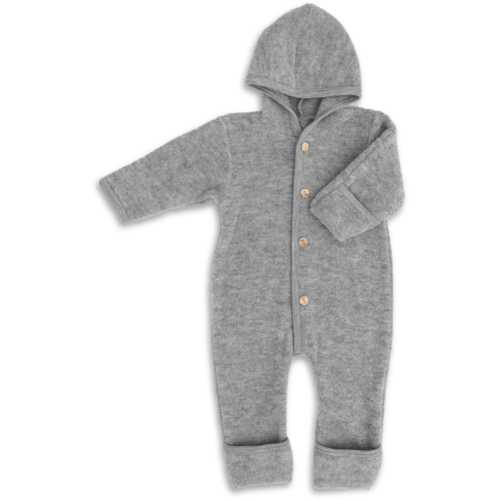 Wool Hooded Baby Overall With Buttons and Cuffs, IVN Best | Light Grey Mélange by Engel Natur - Maude Kids Decor