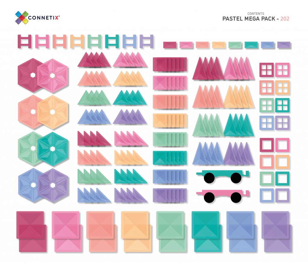 202 Piece Pastel Magnetic Tile Mega Pack by Connetix - Maude Kids Decor