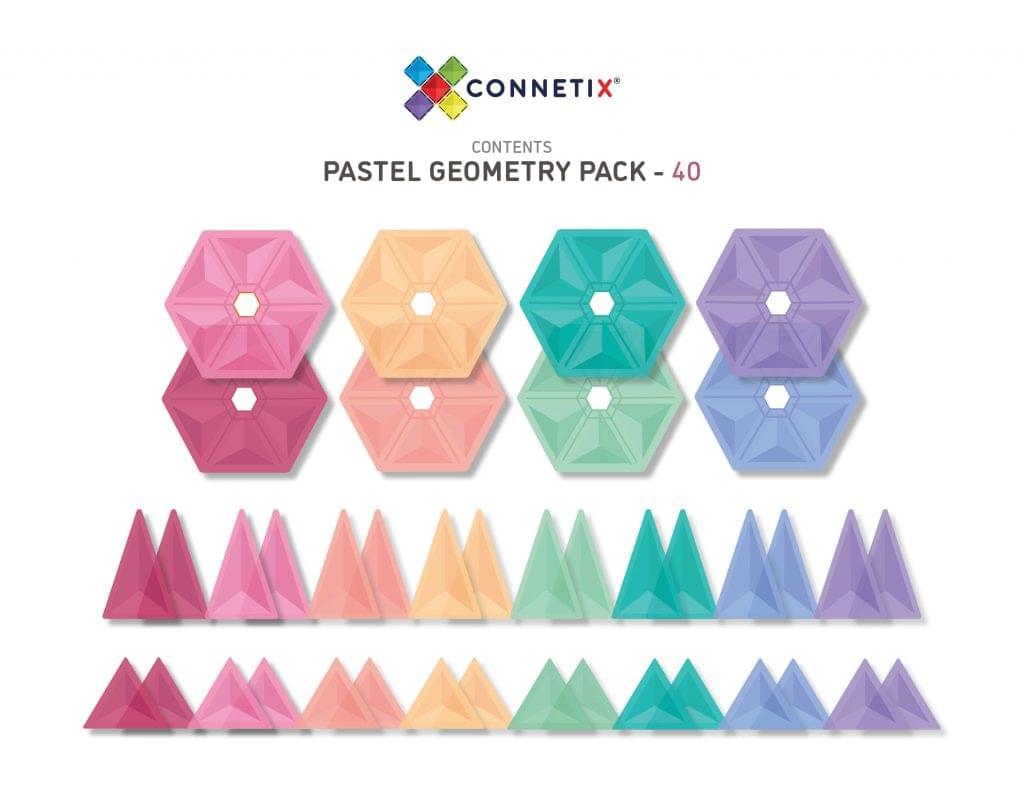 40 Piece Pastel Magnetic Tile Geometry Pack by Connetix - Maude Kids Decor