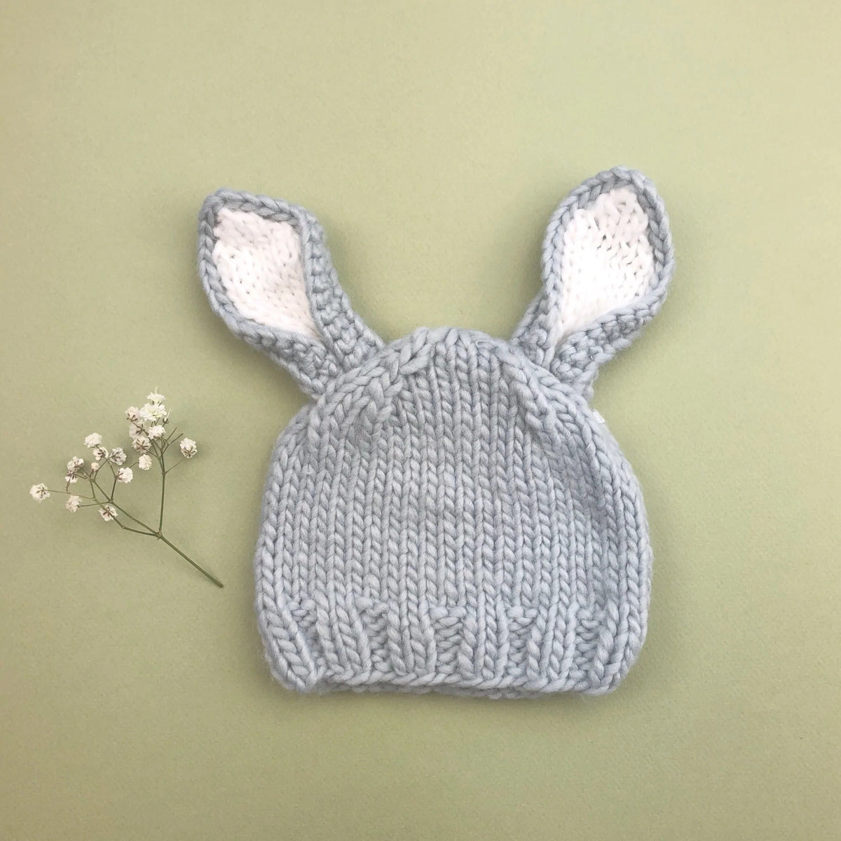 Bailey Bunny Hand Knit Hat | Grey With White Ears by Blueberry Hill