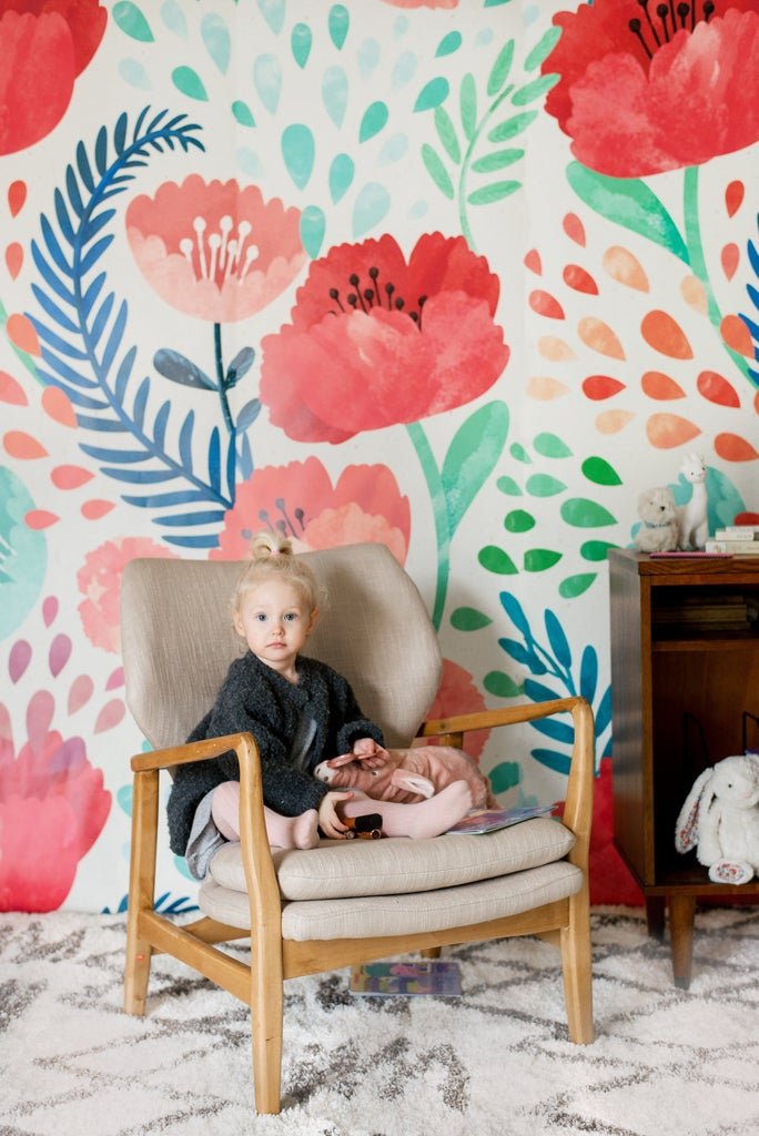 Crimson Poppy Wall Mural by Anewall - Maude Kids Decor