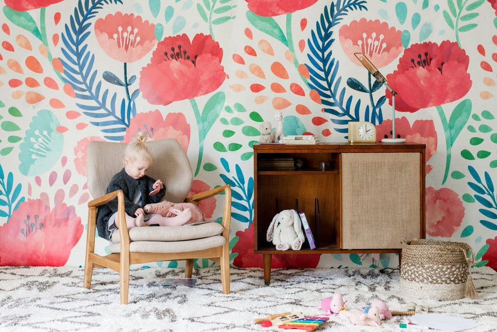 Crimson Poppy Wall Mural by Anewall - Maude Kids Decor