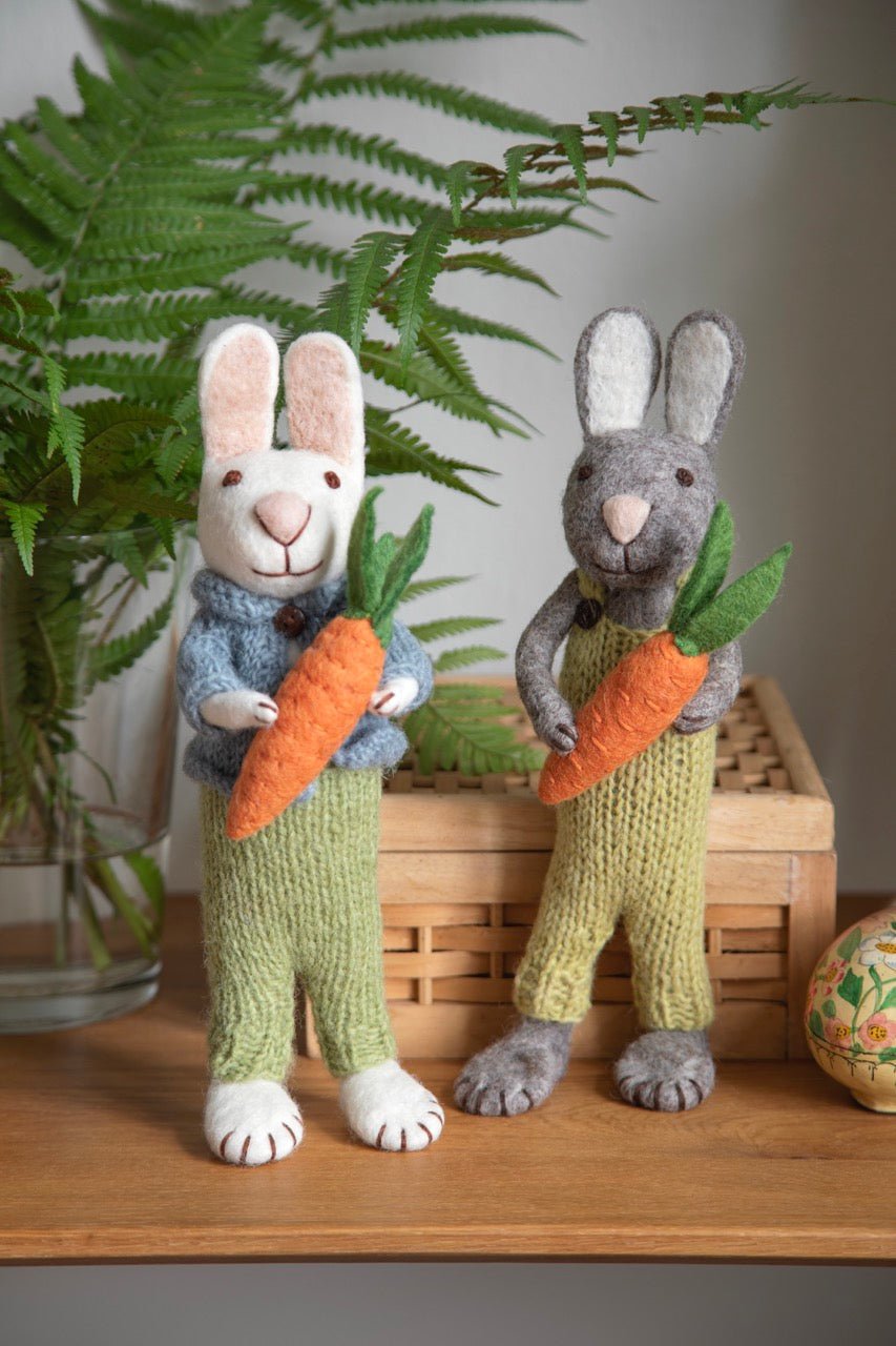 Grey Bunny with Green Pants and Carrot by Én Gry & Sif - Maude Kids Decor