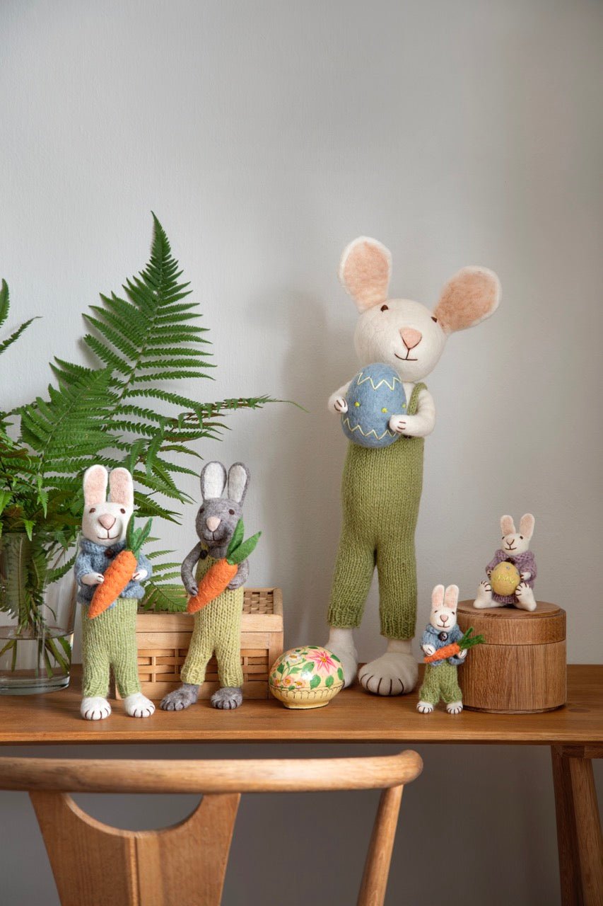 Grey Bunny with Green Pants and Carrot by Én Gry & Sif - Maude Kids Decor