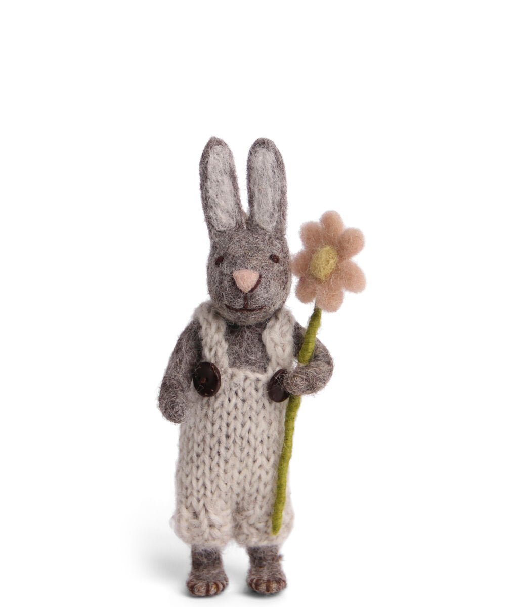 Grey Bunny with Pants and Flower by Én Gry & Sif - Maude Kids Decor