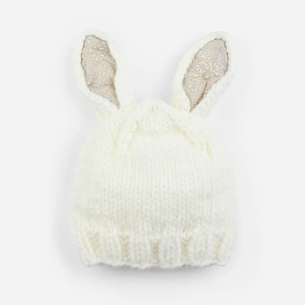 Liberty Bunny Hand Knit Hat | Liberty Capel White/Grey by Blueberry Hill - Maude Kids Decor