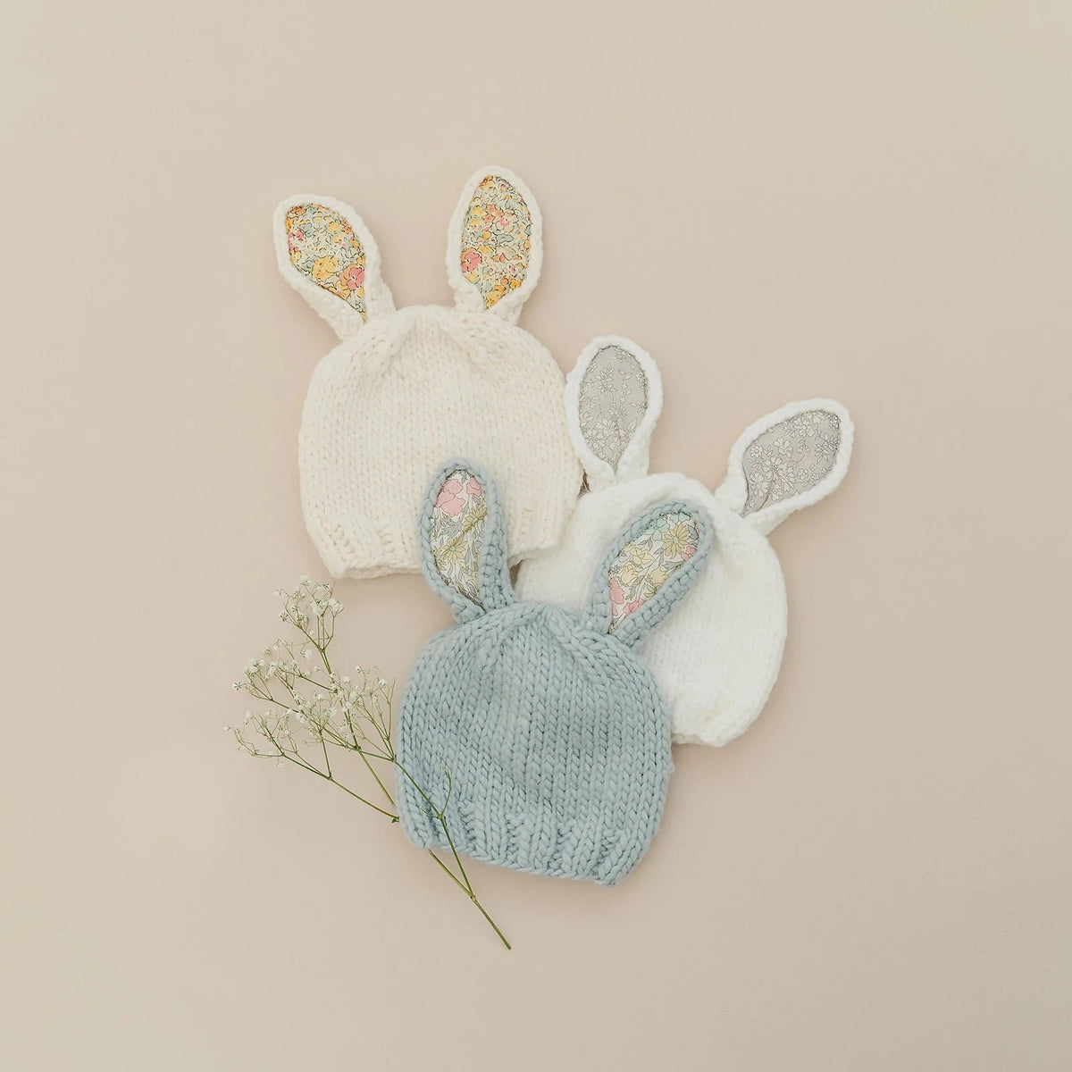 Liberty Bunny Hand Knit Hat | Liberty Capel White/Grey by Blueberry Hill - Maude Kids Decor