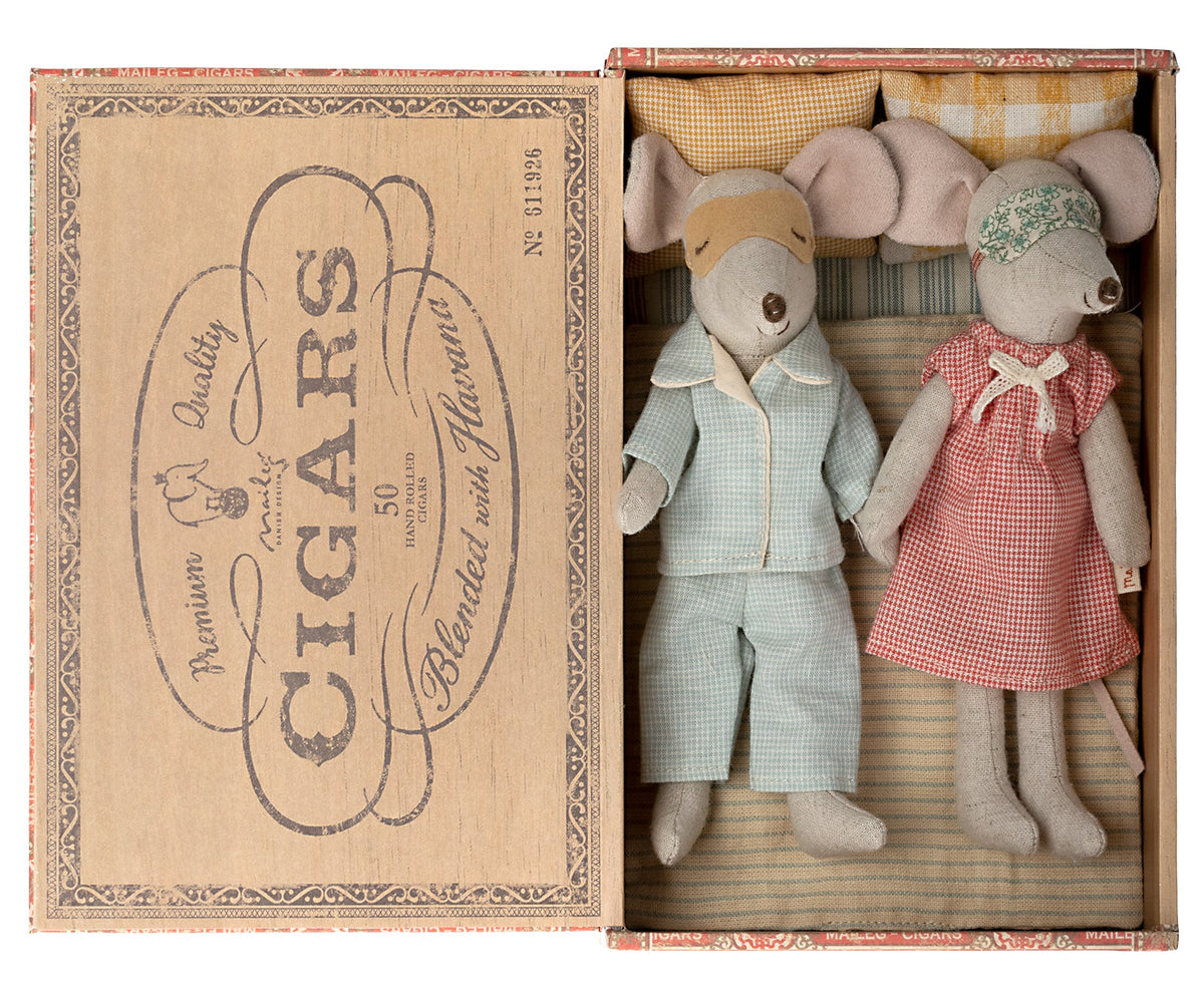 Mum and Dad Mice in Cigarbox by Maileg - Maude Kids Decor