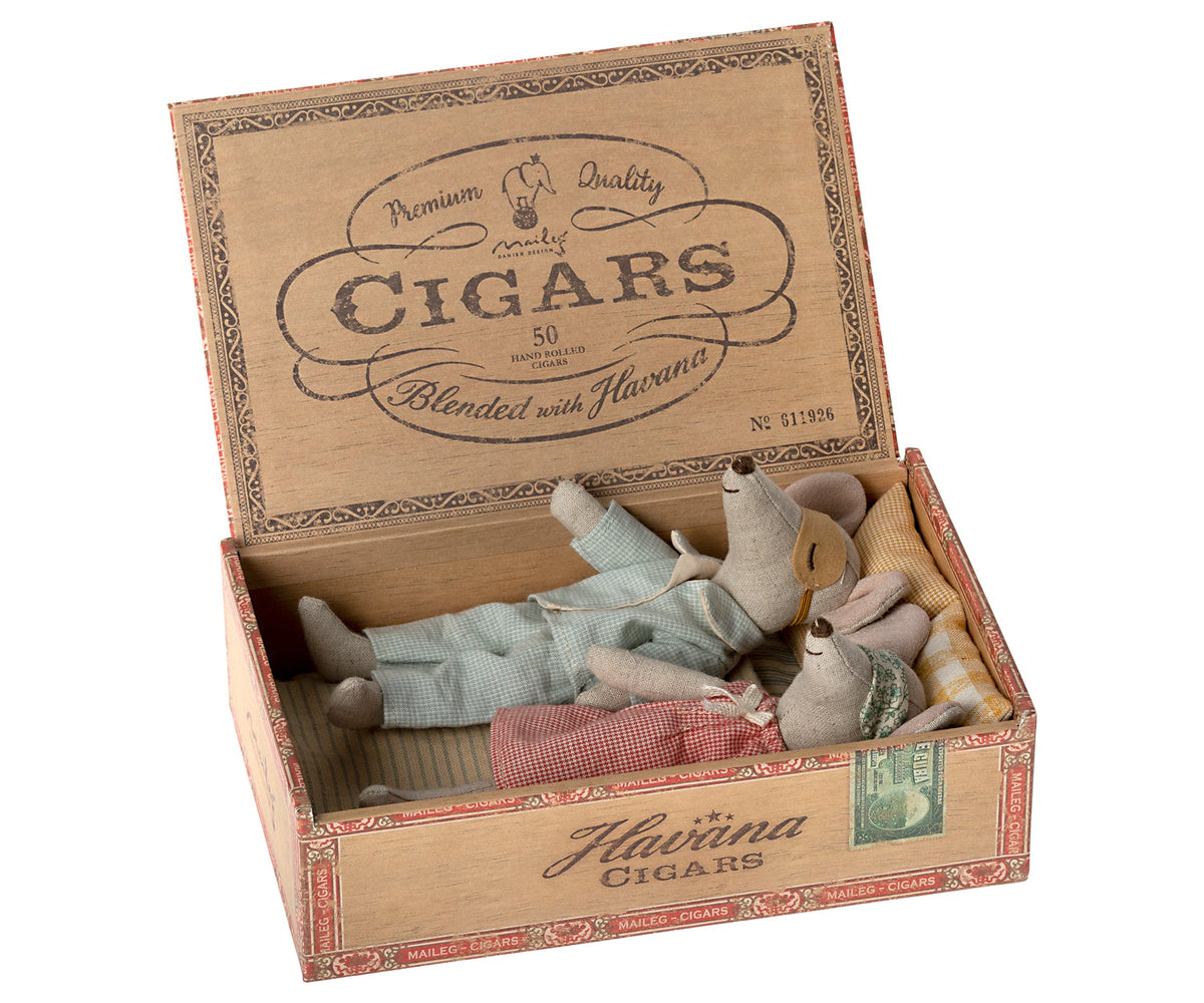 Mum and Dad Mice in Cigarbox by Maileg - Maude Kids Decor