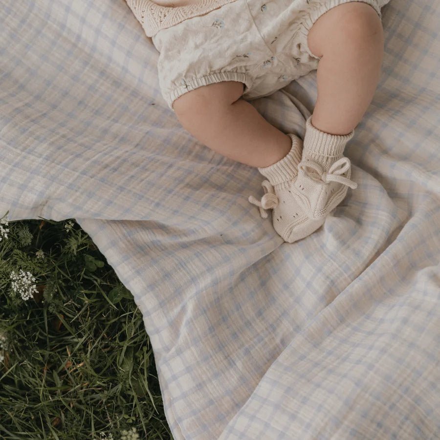 Muslin Filled Blanket | Gingham Sky Blue by Garbo &amp; Friends - Maude Kids Decor