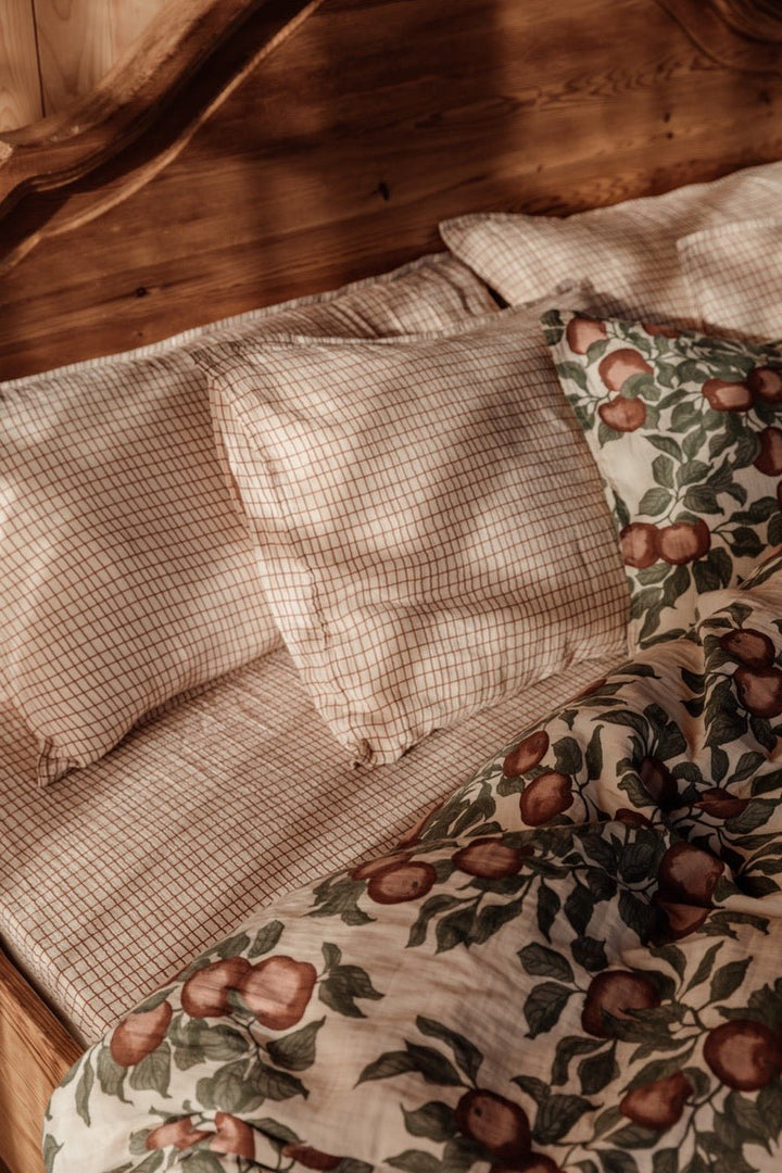 Muslin Fitted Double Sheet | Checks Rust by Garbo &amp; Friends - Maude Kids Decor