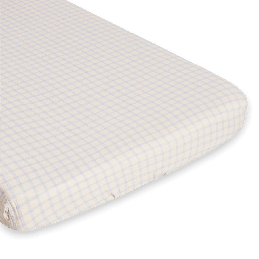 Muslin Fitted Double Sheet | Gingham Sky Blue by Garbo & Friends - Maude Kids Decor