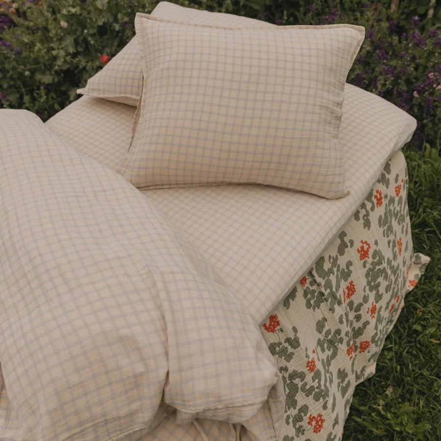 Muslin Single Bed Set | Gingham Sky Blue by Garbo &amp; Friends - Maude Kids Decor