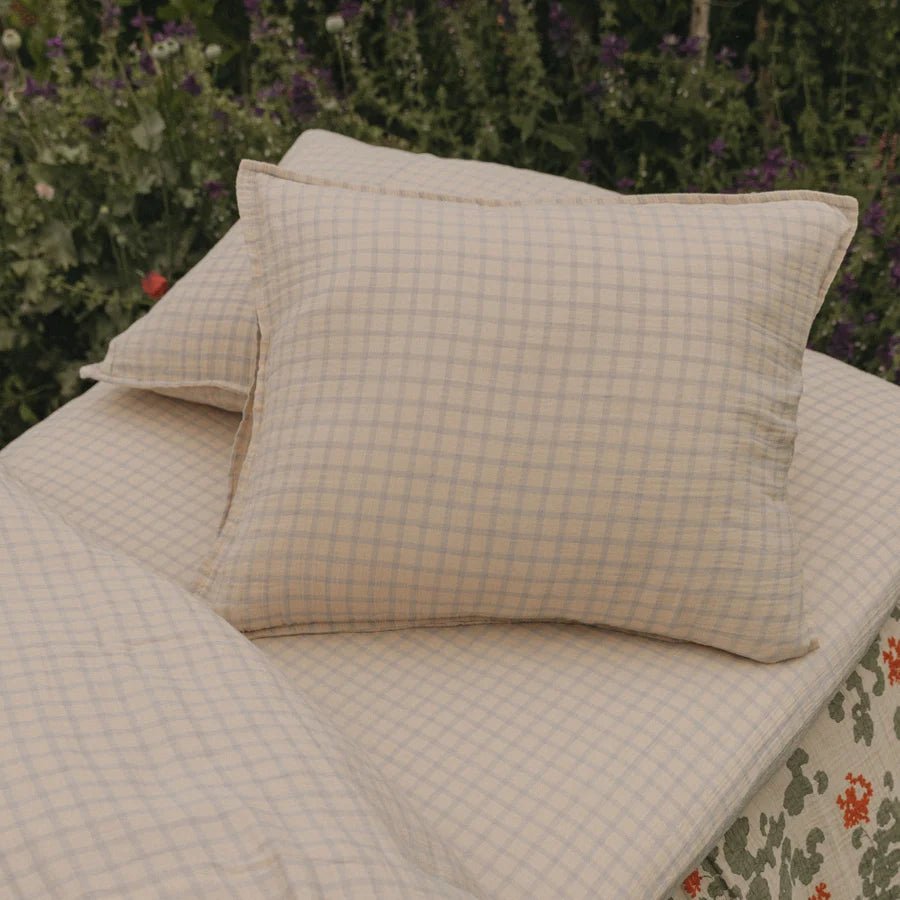 Muslin Single Pillowcase | Gingham Sky Blue by Garbo & Friends - Maude Kids Decor