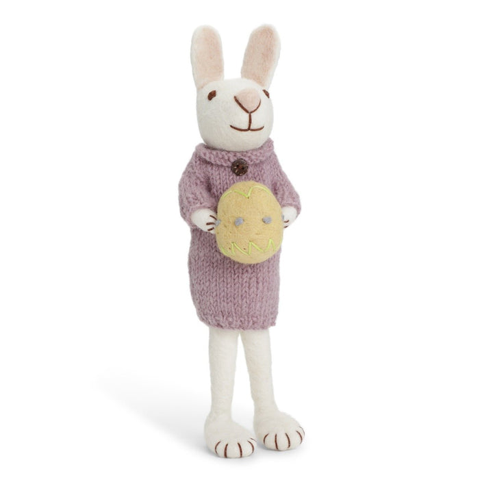 White Bunny with Purple Dress and Yellow Egg by Én Gry &amp; Sif - Maude Kids Decor