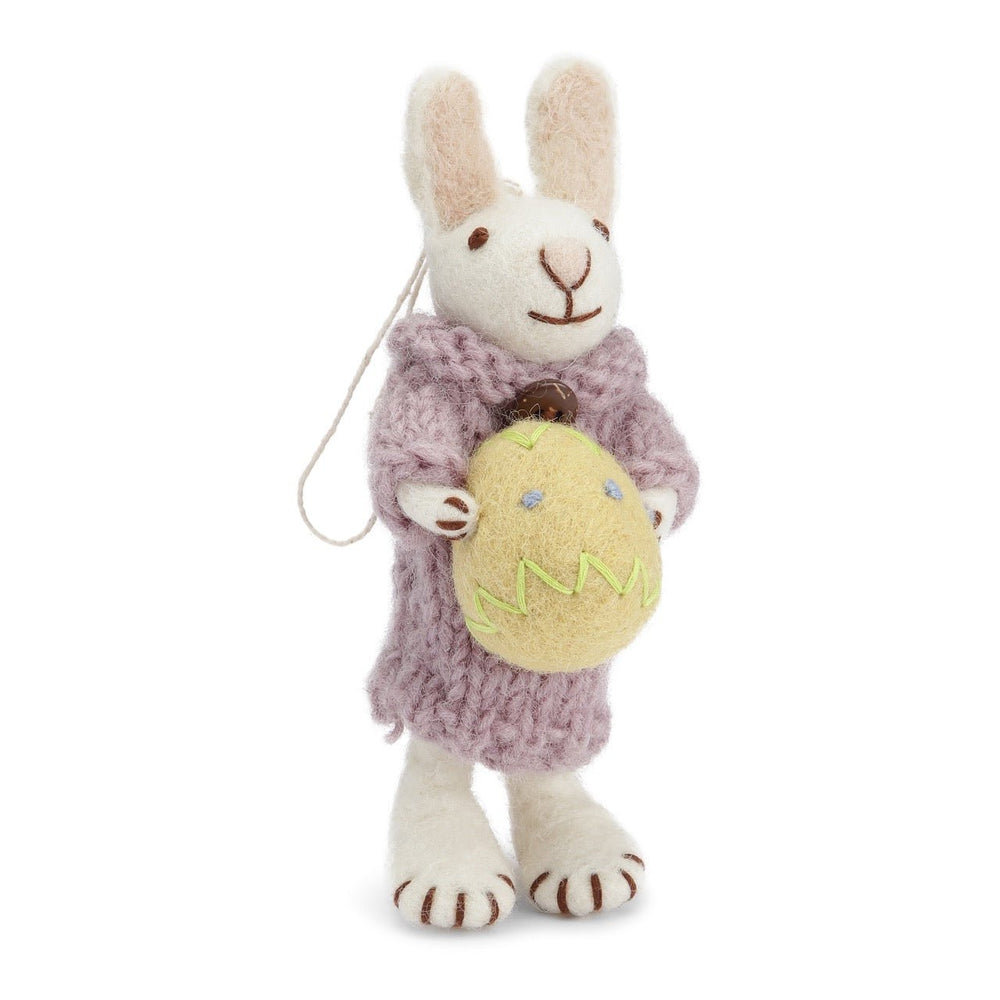 White Bunny with Purple Dress and Yellow Egg by Én Gry & Sif - Maude Kids Decor