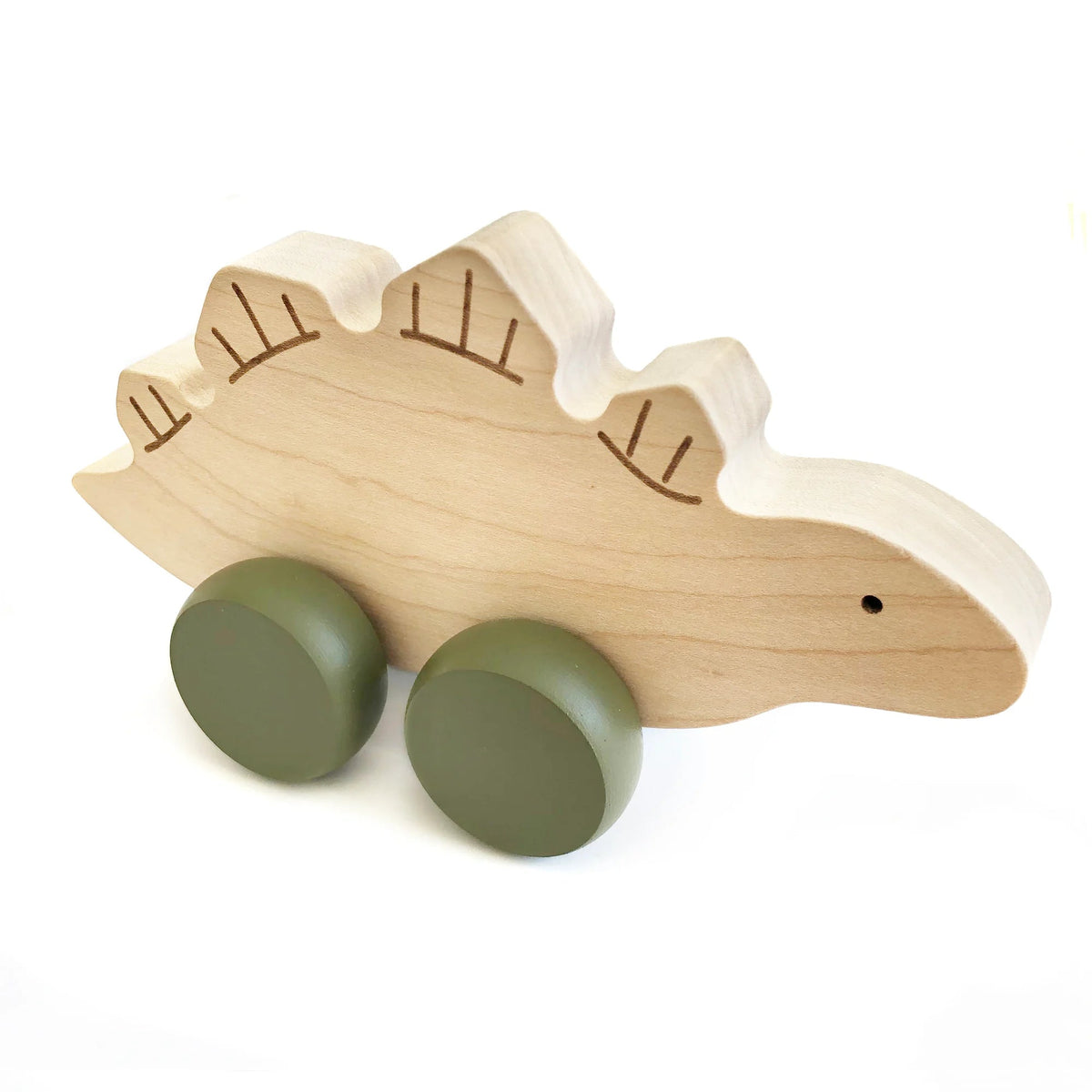 Wooden Stegosaurus Rolling Toy by Briki Vroom Vroom - Maude Kids Decor